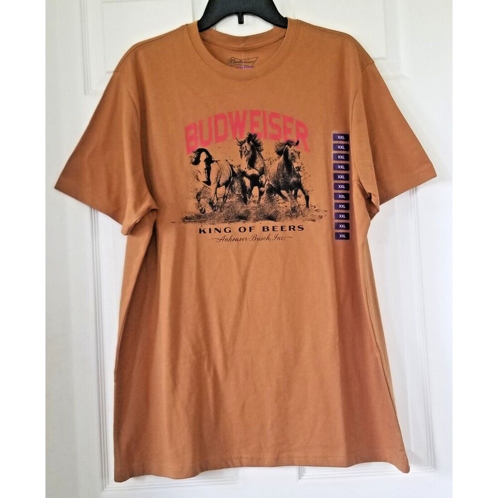 BUDWEISER KING OF BEERS Brown Clydesdales Short Sleeve T-Shirt Men's XXL - NEW